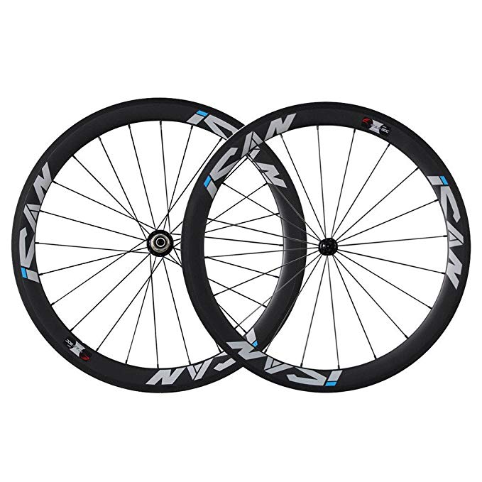 ICAN 50mm Carbon Road Bike Wheels 700C Clincher Sapim CX-Ray Spokes Shimano 10/11 Speed Only 1460g (Upgraded Version Wheelset)
