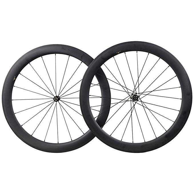 ICAN 700C Carbon Road Bike Wheelset 55mm Clincher Tubeless Ready Rim Novatec Straight Pull Hub 1590g