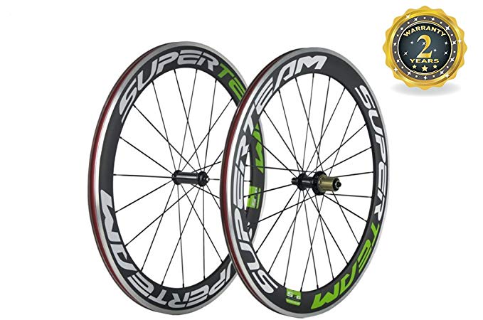 Superteam 60mm Carbon Fiber Alloy Clincher Wheelset 23mm Width Alloy Rim for Bike 700c