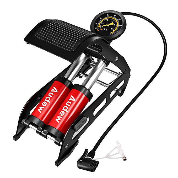 Audew Dual-Cylinder Foot Pump, Portable Floor Pump with Accurate Pressure Gauge & Smart Valves, 160PSI Air Pump for Bicycles, Motorcycles, Cars, Balls and Other Inflatables