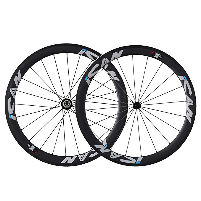 ICAN 50mm 700C Carbon Wheelset Road Bike Clincher Rim Shimano or Sram 10/11 Speed 1510g (Classic Wheelset)