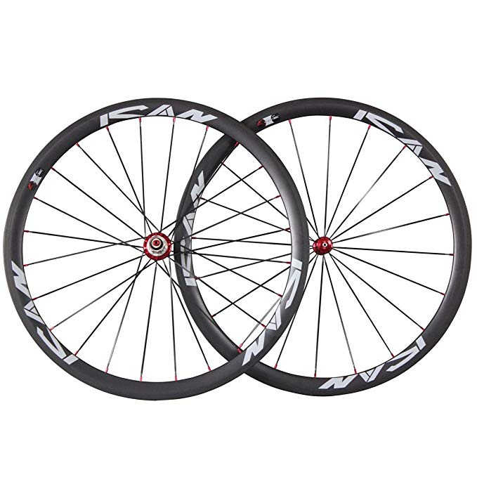 ICAN 38mm Road Bike Wheels Carbon Fiber Clincher Tubeless Ready with Straight Pull Carbon Hub Sapim CX-Ray Spoke