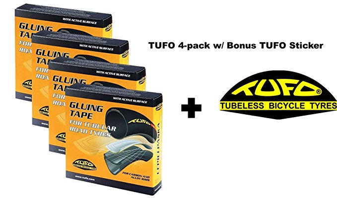 Tufo Tubular Tire Gluing Tape - Designed for Road CX 700c Tires - 4 PACK w/ BONUS Sticker