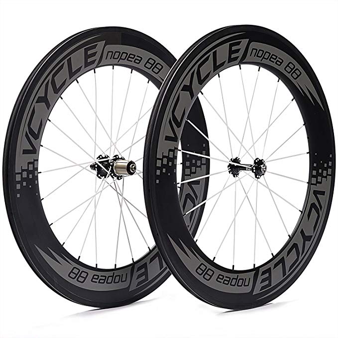 VCYCLE Nopea 700C 88mm Carbon Road Bike Wheel Set Clincher for Shimano or Sram 8/9/10/11 Speed