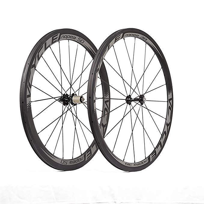 VCYCLE Nopea 700C Road Bike Carbon Wheelset Clincher Front 38mm Rear 50mm Basalt Braking Surface 23mm Width Shimano or Sram 8/9/10/11 Speed